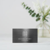Elegant Zwart Metallic Monogram Consultant Visitekaartje (Staand voorkant)