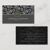 Elegant zwart & Metallic zilver Damasks 3 Visitekaartje (Voorkant / Achterkant)