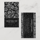 Elegant zwart & Metallic zilver  Damasks 3 Visitekaartje (Voorkant / Achterkant)