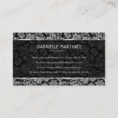 Elegant zwart & Metallic zilver  Damasks 3 Visitekaartje (Achterkant)