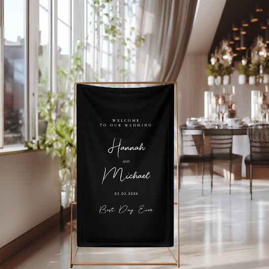 Elegant, zwart, minimale bruiloft spandoek