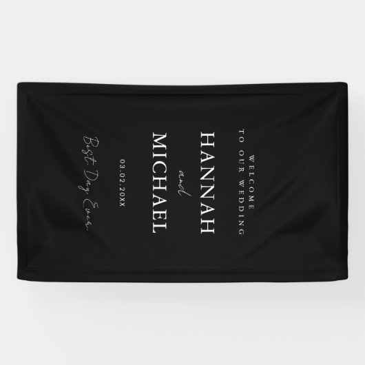 Elegant, zwart, minimale bruiloft spandoek (Horizontaal)