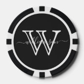 Elegant Zwart Minimale Naam en Monogram Poker Chips (Voorkant)