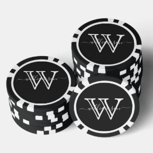 Elegant Zwart Minimale Naam en Monogram Poker Chips