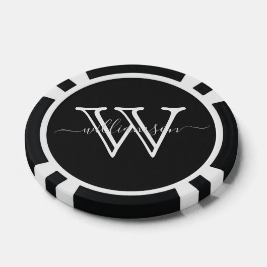 Elegant Zwart Minimale Naam en Monogram Poker Chips (Enkel)
