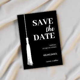 Elegant zwart minimalistisch Afstudeerder kwastje  Save The Date