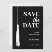 Elegant zwart minimalistisch Afstudeerder kwastje Save The Date (Voorkant)
