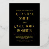 Elegant zwart minimalistisch chique bruiloft goud folie uitnodiging (Voorkant)