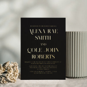Elegant zwart minimalistisch chique bruiloft goud folie uitnodiging