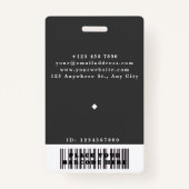 Elegant Zwart Minimalistisch ID Barcode Business Badge (Achterkant)