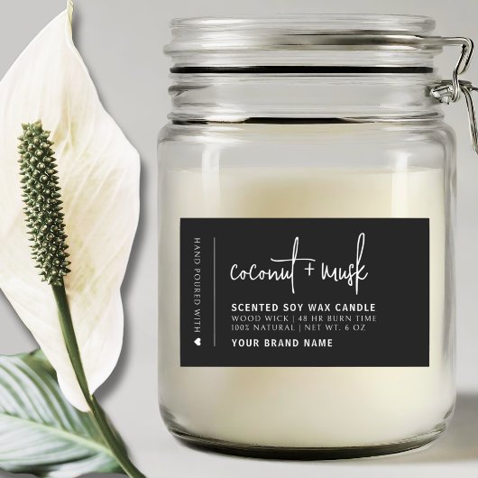 Elegant zwart minimalistisch kaarsproduct label