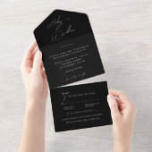 Elegant Zwart Minimalistisch Script All-in-One Tro All In One Uitnodiging (Afscheurbaar)