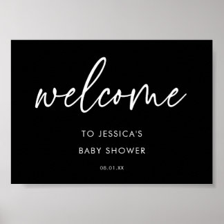 Elegant Zwart Minimalistisch Welkomstbord voor Bab Poster