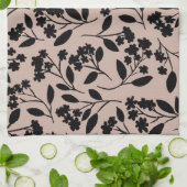 Elegant zwart Modern Botanisch Patroon Dusty Pink Theedoek (Gevouwen)