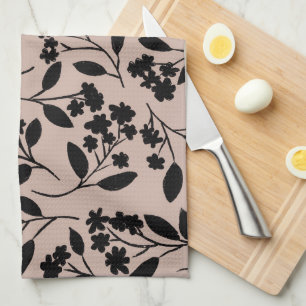 Elegant zwart Modern Botanisch Patroon Dusty Pink Theedoek
