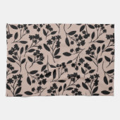 Elegant zwart Modern Botanisch Patroon Dusty Pink Theedoek (Horizontaal)
