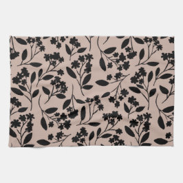 Elegant zwart Modern Botanisch Patroon Dusty Pink Theedoek
