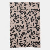 Elegant zwart Modern Botanisch Patroon Dusty Pink Theedoek (Verticaal)