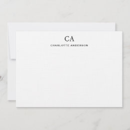 Elegant Zwart Modern Monogram Initiaal Note Kaart Notitiekaartje