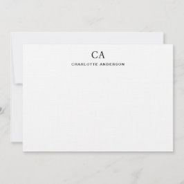 Elegant Zwart Modern Monogram Initiaal Note Kaart Notitiekaartje