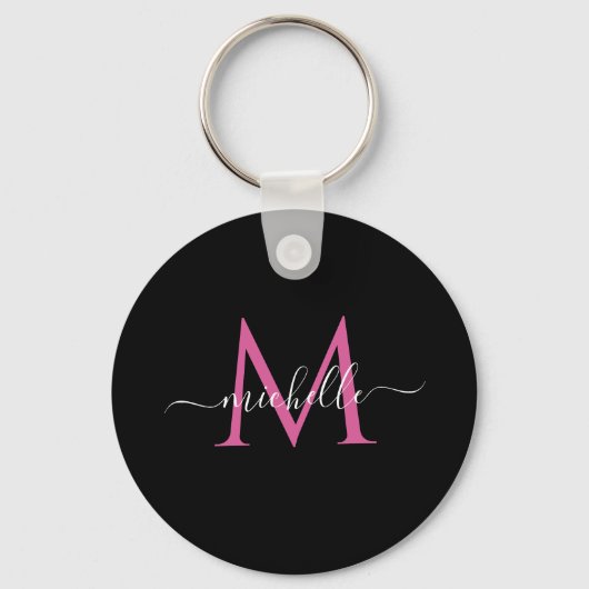 elegant zwart modern monogram sleutelhanger (Voorkant)