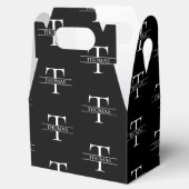 Elegant Zwart Monogram Aangepaste Naam Patroon Bedankdoosjes (Geopend)