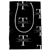 Elegant Zwart Monogram Aangepaste Naam Patroon Medium Cadeauzakje (Voorkant)