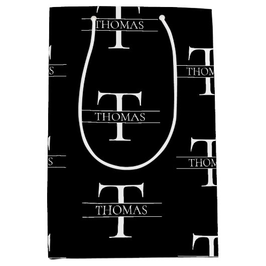 Elegant Zwart Monogram Aangepaste Naam Patroon Medium Cadeauzakje (Voorkant)