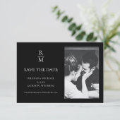 Elegant Zwart Monogram Bruiloft Bewaar de datum Fo (Staand voorkant)