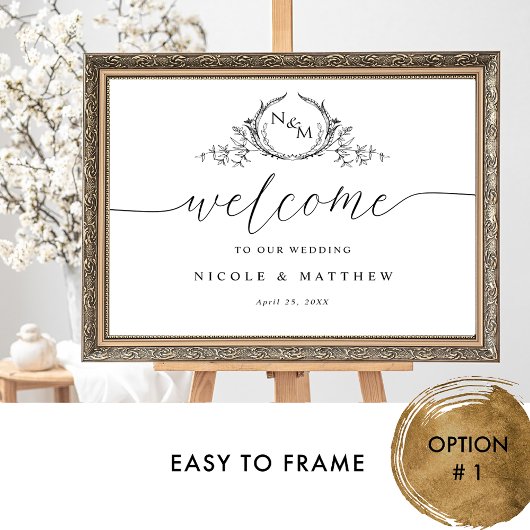 Elegant Zwart Monogram Bruiloft Welkomstbord Poster