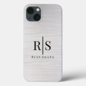 Elegant zwart monogram en naam, geborsteld zilver Case-Mate iPhone case (Achterkant)
