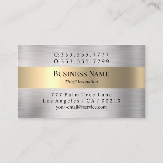 Elegant zwart monogram en naam, geborsteld zilver visitekaartje (Achterkant)