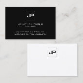 Elegant zwart monogram en witte professionele top visitekaartje (Voorkant / Achterkant)