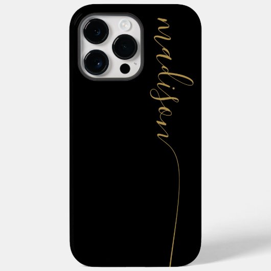 Elegant zwart monogram Gold Script Case-Mate iPhone Case (Achterkant)