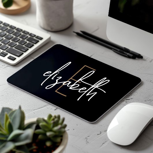 Elegant zwart monogram Gold Script Muismat