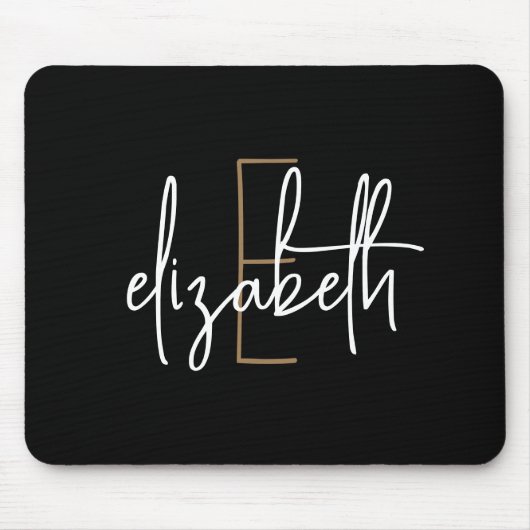 Elegant zwart monogram Gold Script Muismat (Voorkant)