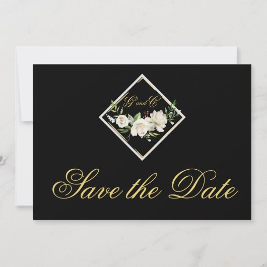 Elegant zwart monogram goud sparen de Datum Save The Date (Voorkant)