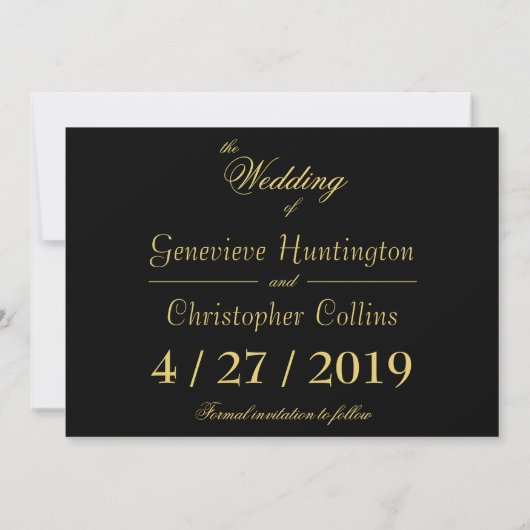 Elegant zwart monogram goud sparen de Datum Save The Date (Achterkant)