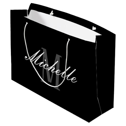 Elegant Zwart Monogram Grote Gift Bag Groot Cadeauzakje (Achterkant Gekanteld)