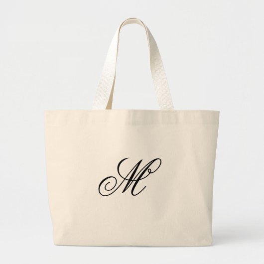 Elegant zwart monogram initiaal grote tote bag (Voorkant)