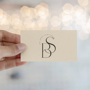 Elegant zwart monogram initiaal script champagne visitekaartje