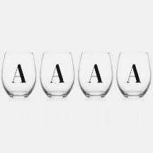 Elegant Zwart Monogram Initiaal Wijnglas Set