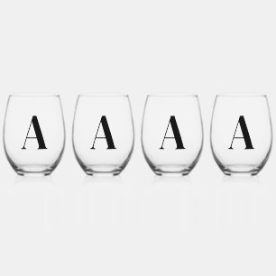 Elegant Zwart Monogram Initiaal Wijnglas Set Zonder Voet