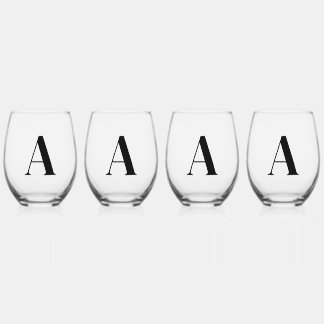 Elegant Zwart Monogram Initiaal Wijnglas Set Zonder Voet