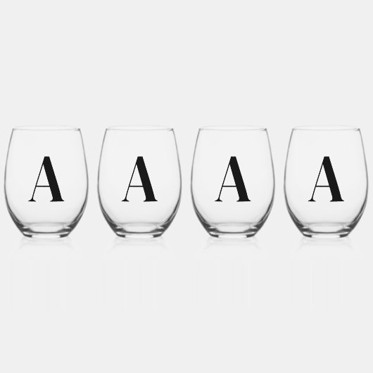 Elegant Zwart Monogram Initiaal Wijnglas Set Zonder Voet (Voorkant)
