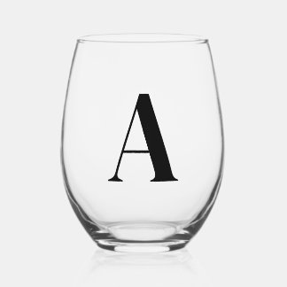 Elegant Zwart Monogram Initiaal Wijnglas Zonder Voet