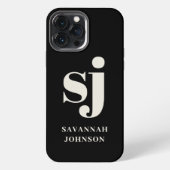 Elegant zwart monogram initialen iPhone hoesje (Achterkant)