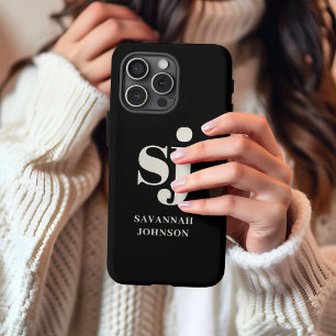 Elegant zwart monogram initialen iPhone 13 pro max hoesje