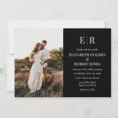 Elegant Zwart Monogram Met Eigen Foto Bruiloft Kaart (Voorkant)