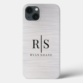 Elegant zwart monogram & naam, geborsteld zilver Case-Mate iPhone case